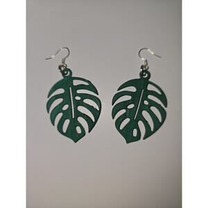 Wooden Laser Cut Earrings Boho Leaf Green Lightweight Handmade Jewelry